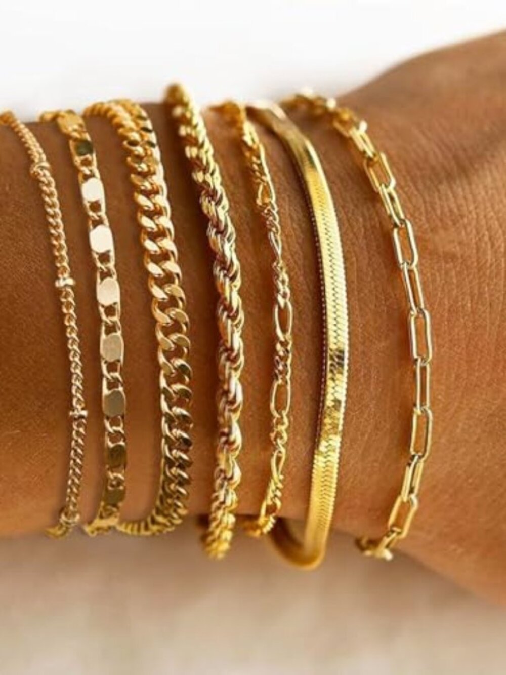 7PCS‎ 14K Gold Plated Bracelets Sets for Women